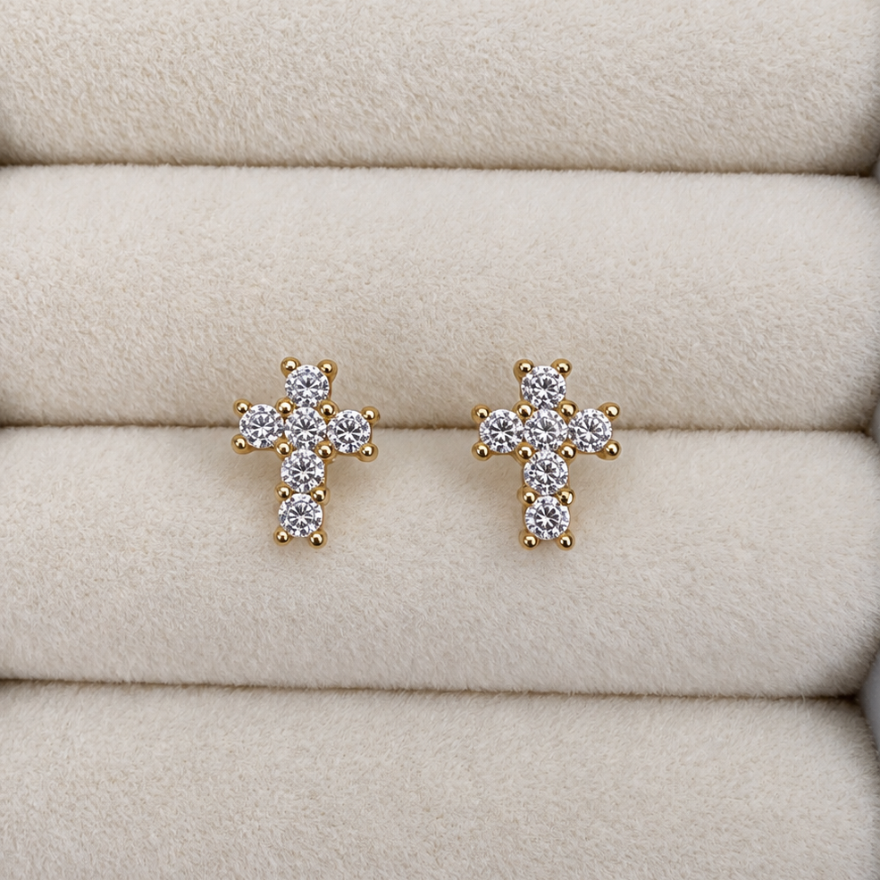 Moissanite Cross Stud Earrings, GRA Certified D VVS1, 14K Gold or Silver
