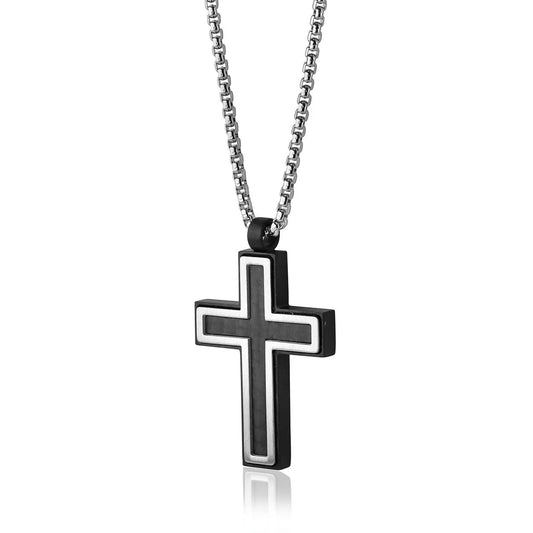Cross Necklace | Carbon Fibre Premium Stainless Steel 22” Chain Gospel Selections