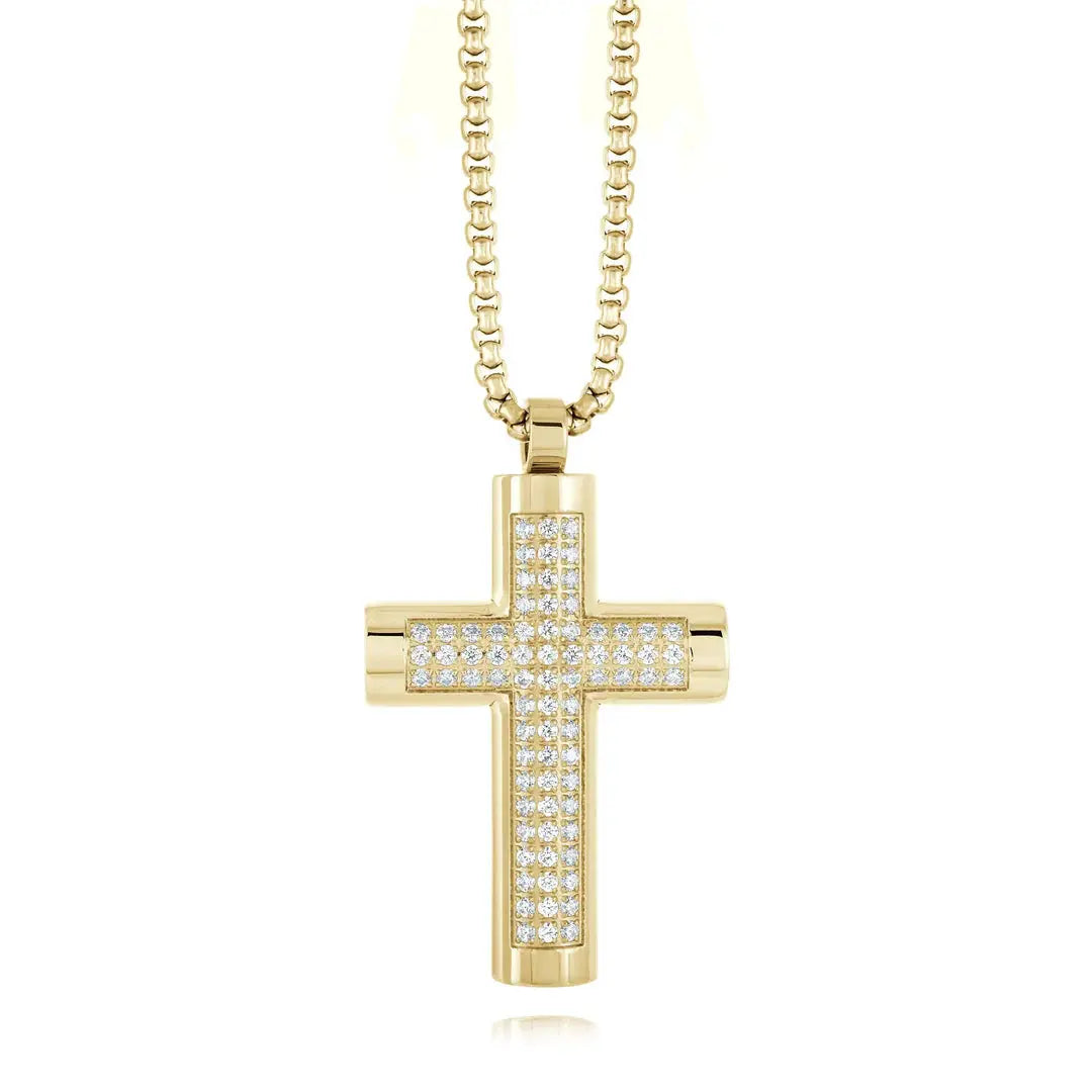 Gold cross necklace with diamonds, Stainless steel cross necklace, stainless steel pendant, stainless steel cross chain