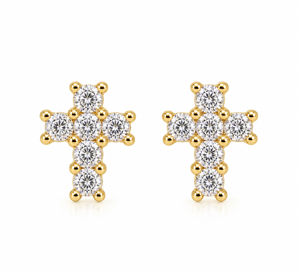 Moissanite Cross Stud Earrings, GRA Certified D VVS1, 14K Gold or Silver