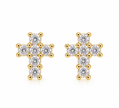 Moissanite Cross Stud Earrings, GRA Certified D VVS1, 14K Gold or Silver