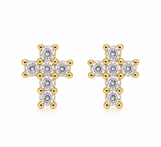 Moissanite Cross Stud Earrings, GRA Certified D VVS1, 14K Gold or Silver