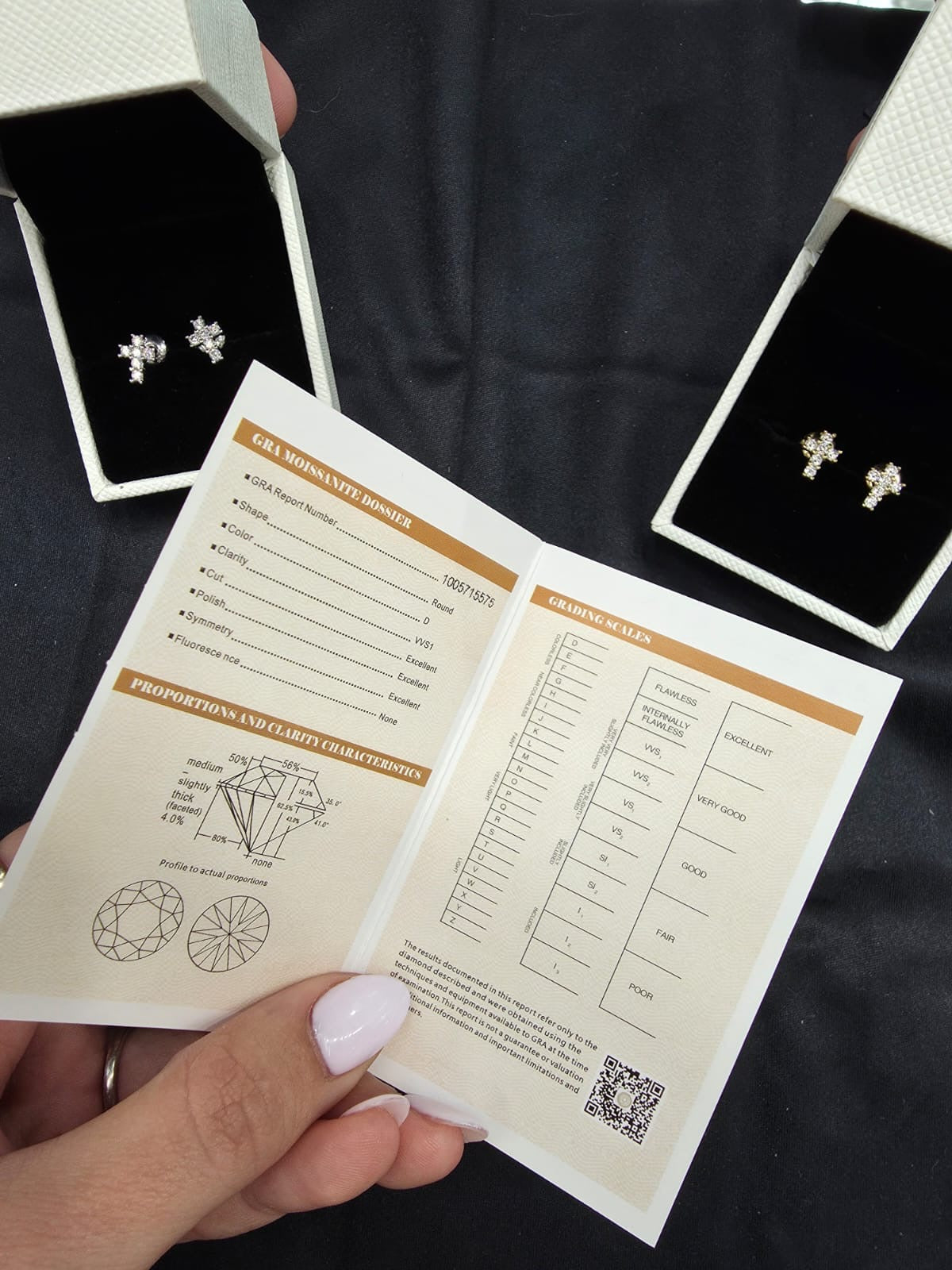 Moissanite Cross Stud Earrings, GRA Certified D VVS1, 14K Gold or Silver