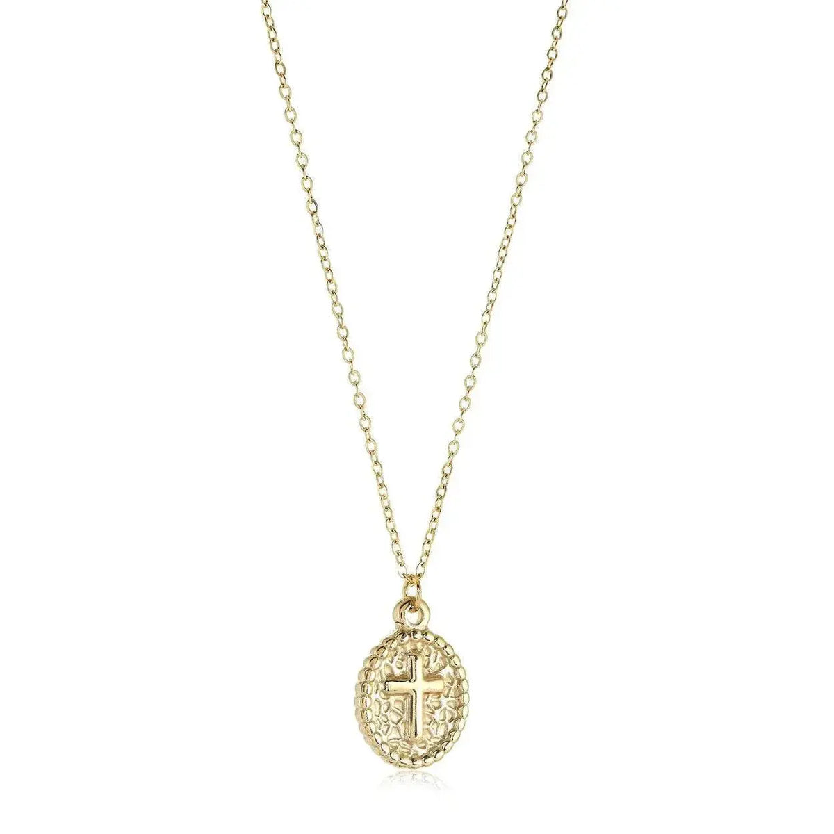 Silver Jesus Cross Pendant with oval stainless steel chain necklace for women