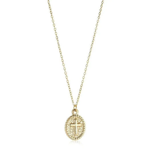 Silver Jesus Cross Pendant with oval stainless steel chain necklace for women