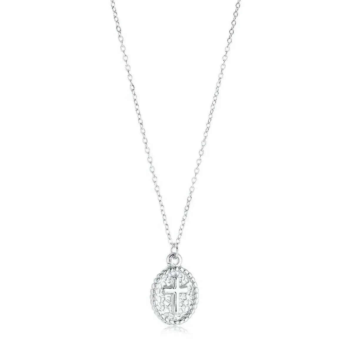 Silver Jesus Cross Pendant with oval stainless steel chain necklace for women