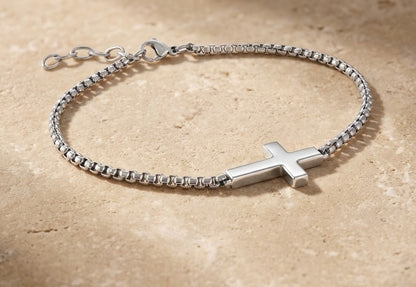 Minimalist cross bracelet box chain aesthetic Christian faith jewelry everyday wear
