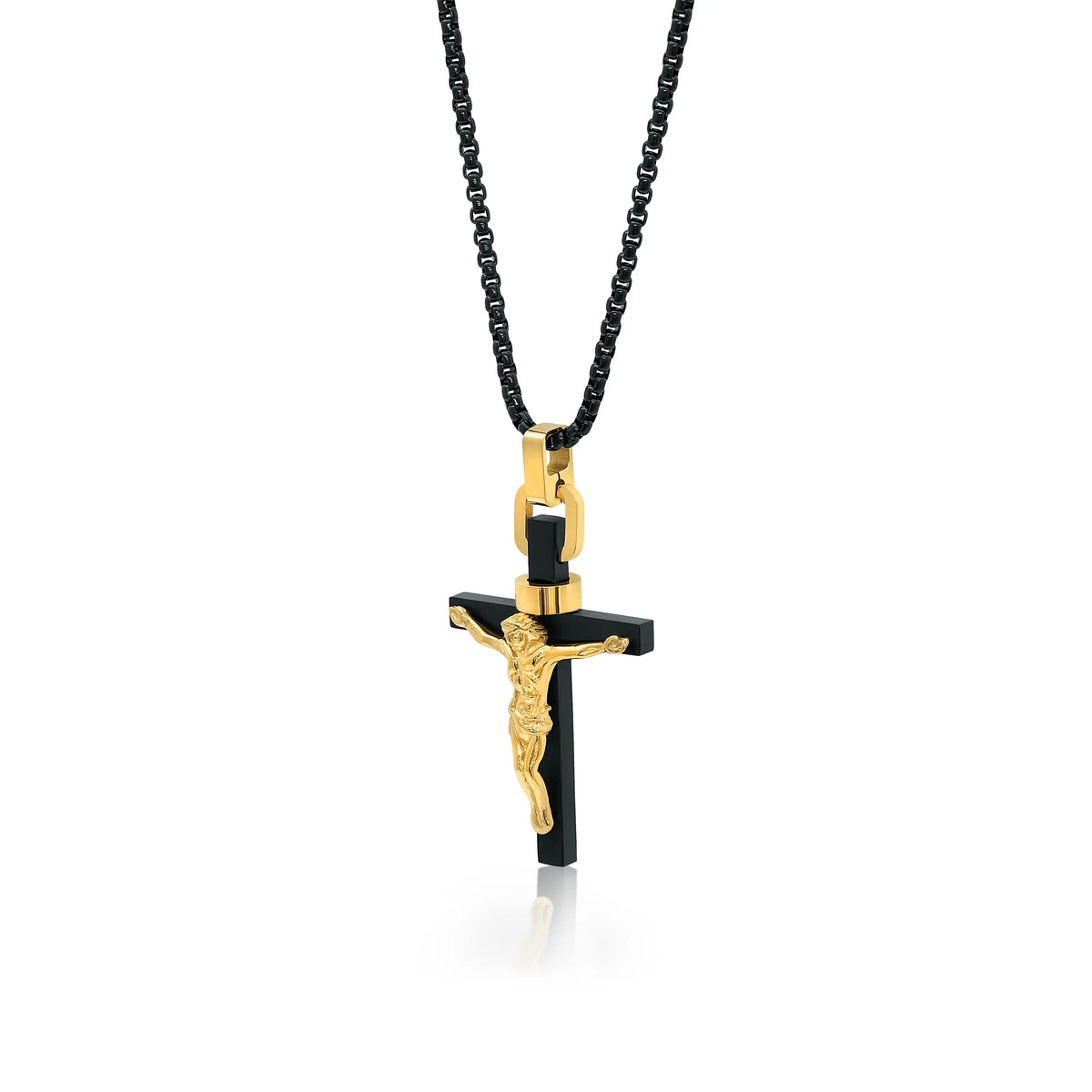 Black and gold cross pendant necklace, Stainless steel cross necklace, stainless steel pendant, stainless steel cross chain
