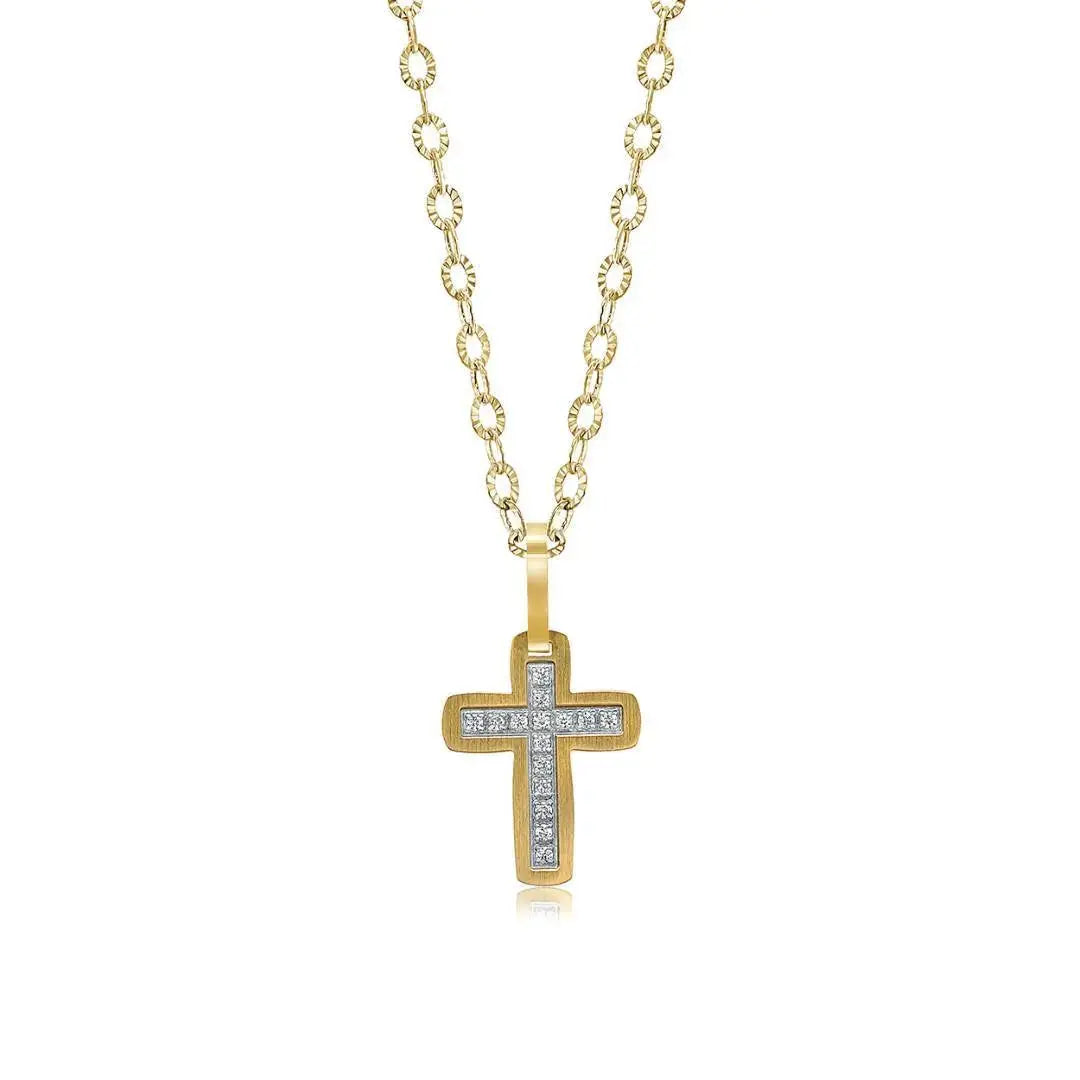 Brushed Cross with CZ Necklace | 18” Premium Stainless Steel Gospel Selections