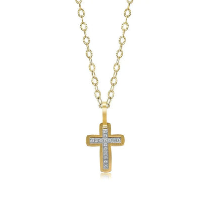 Brushed Cross with CZ Necklace | 18” Premium Stainless Steel Gospel Selections