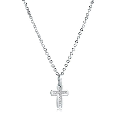 Brushed Cross with CZ Necklace | 18” Premium Stainless Steel Gospel Selections