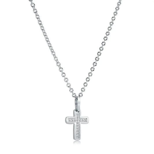 Brushed Cross with CZ Necklace | 18” Premium Stainless Steel Gospel Selections