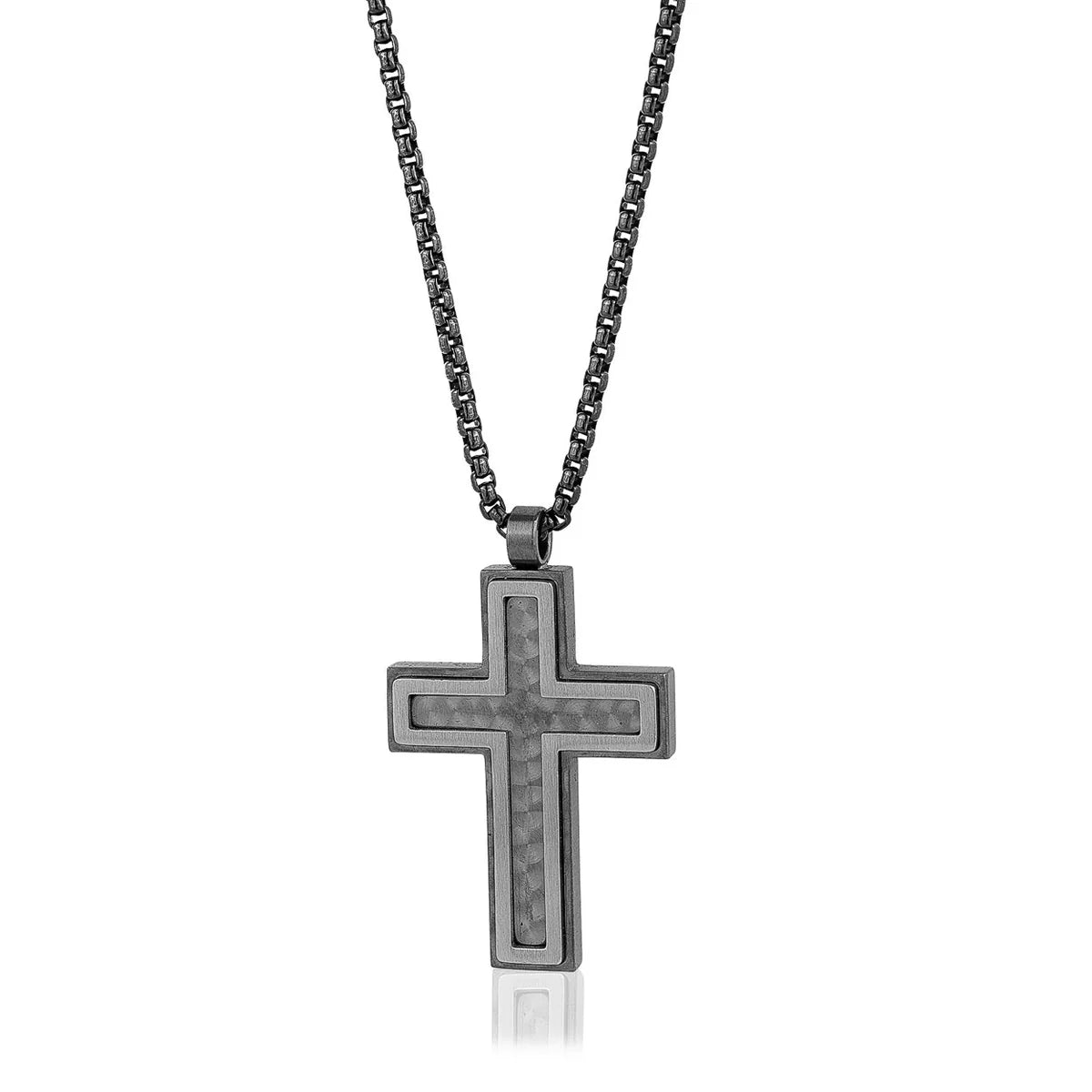 Cross Necklace | Carbon Fibre Premium Stainless Steel 22” Chain Gospel Selections