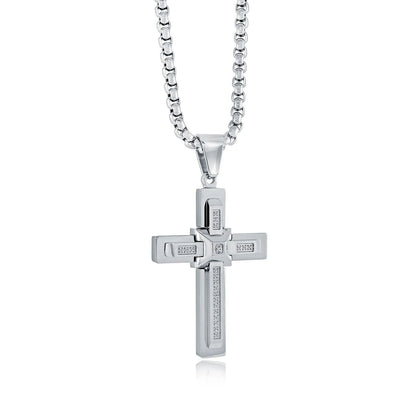 Men’s Stainless Steel White-CZ Domed Centre Cross Necklace – 22" Chain, Christian Jewelry Canada Gospel Selections