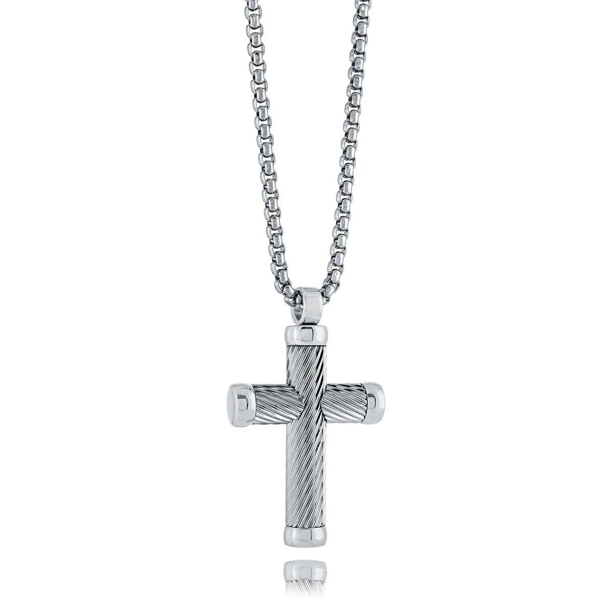 Cross Necklace for Men Twist-Line - 22” Stainless Steel Chain Gospel Selections