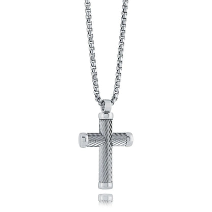 Cross Necklace for Men Twist-Line - 22” Stainless Steel Chain Gospel Selections