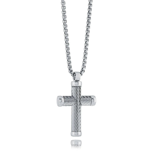 Cross Necklace for Men Twist-Line - 22” Stainless Steel Chain Gospel Selections
