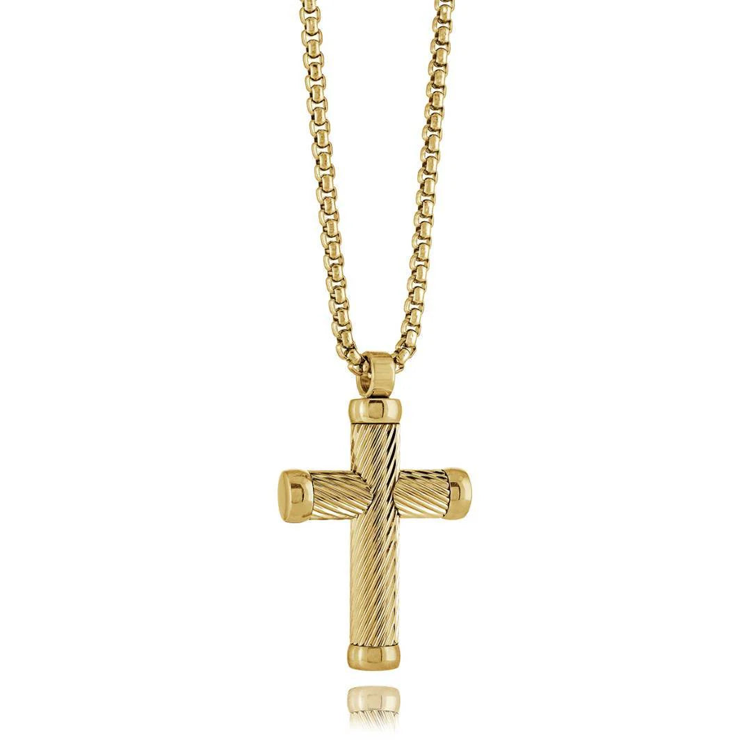 Cross Necklace for Men Twist-Line - 22” Stainless Steel Chain Gospel Selections