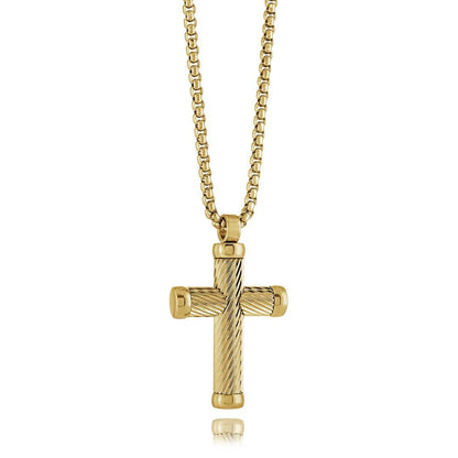 Cross Necklace for Men Twist-Line - 22” Stainless Steel Chain Gospel Selections