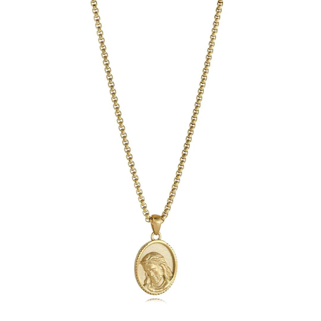 Jesus Necklace 22mm Oval Pendant – Premium Stainless Steel Chain 22" Gospel Selections