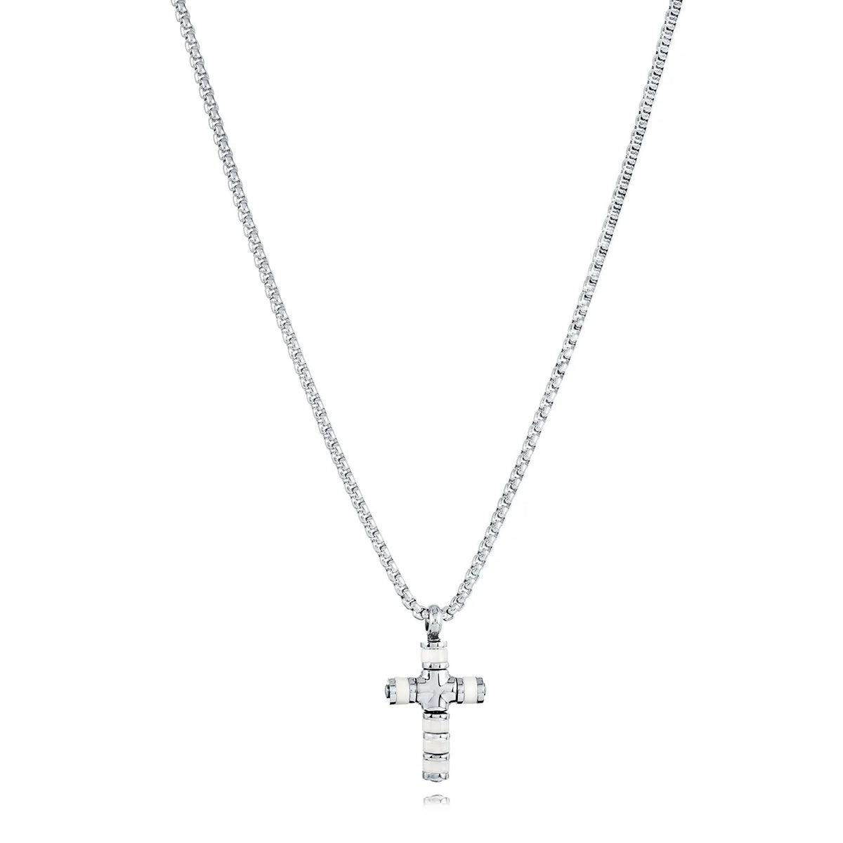 White Ceramic Mini Cross Necklace - 20” Stainless Steel Chain Gospel Selections