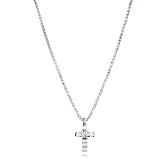 White Ceramic Mini Cross Necklace - 20” Stainless Steel Chain Gospel Selections