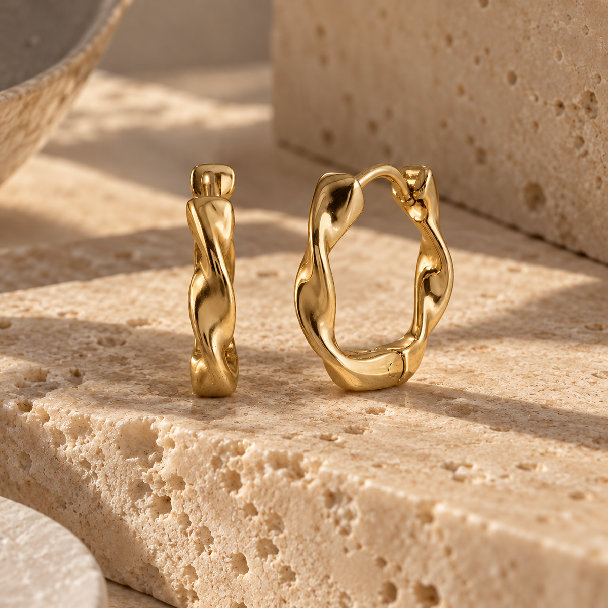 Gold Twisted Steel Earrings Hoop 15mm
