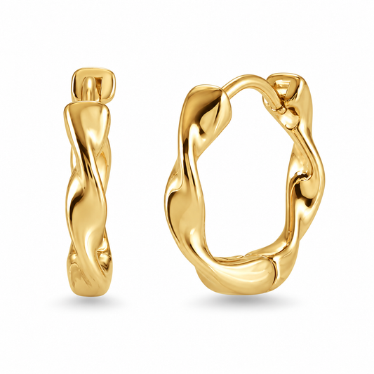 Gold Twisted Steel Earrings Hoop 15mm