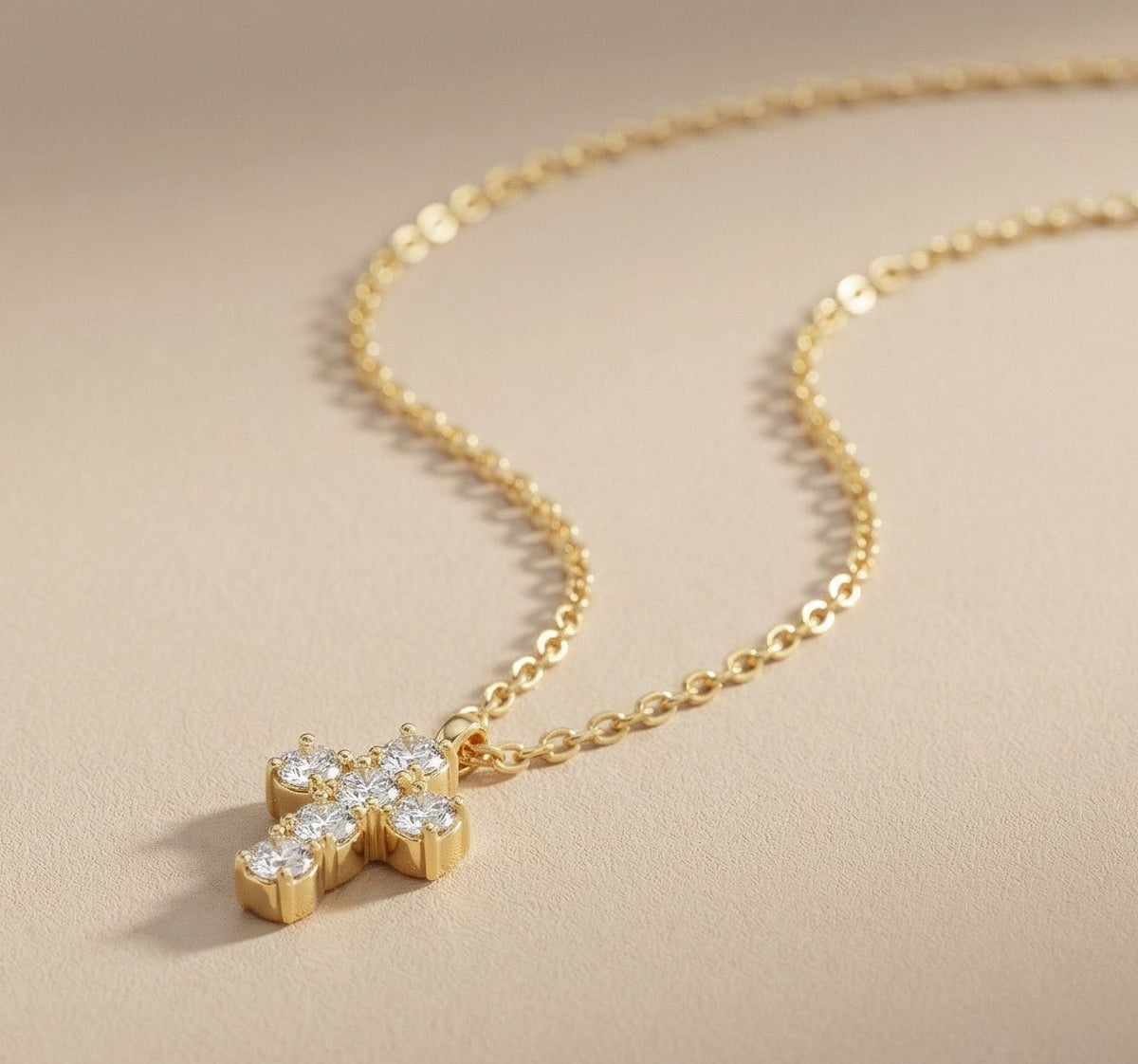 Gold cross necklace with cubic zirconia stones elegant Christian jewelry