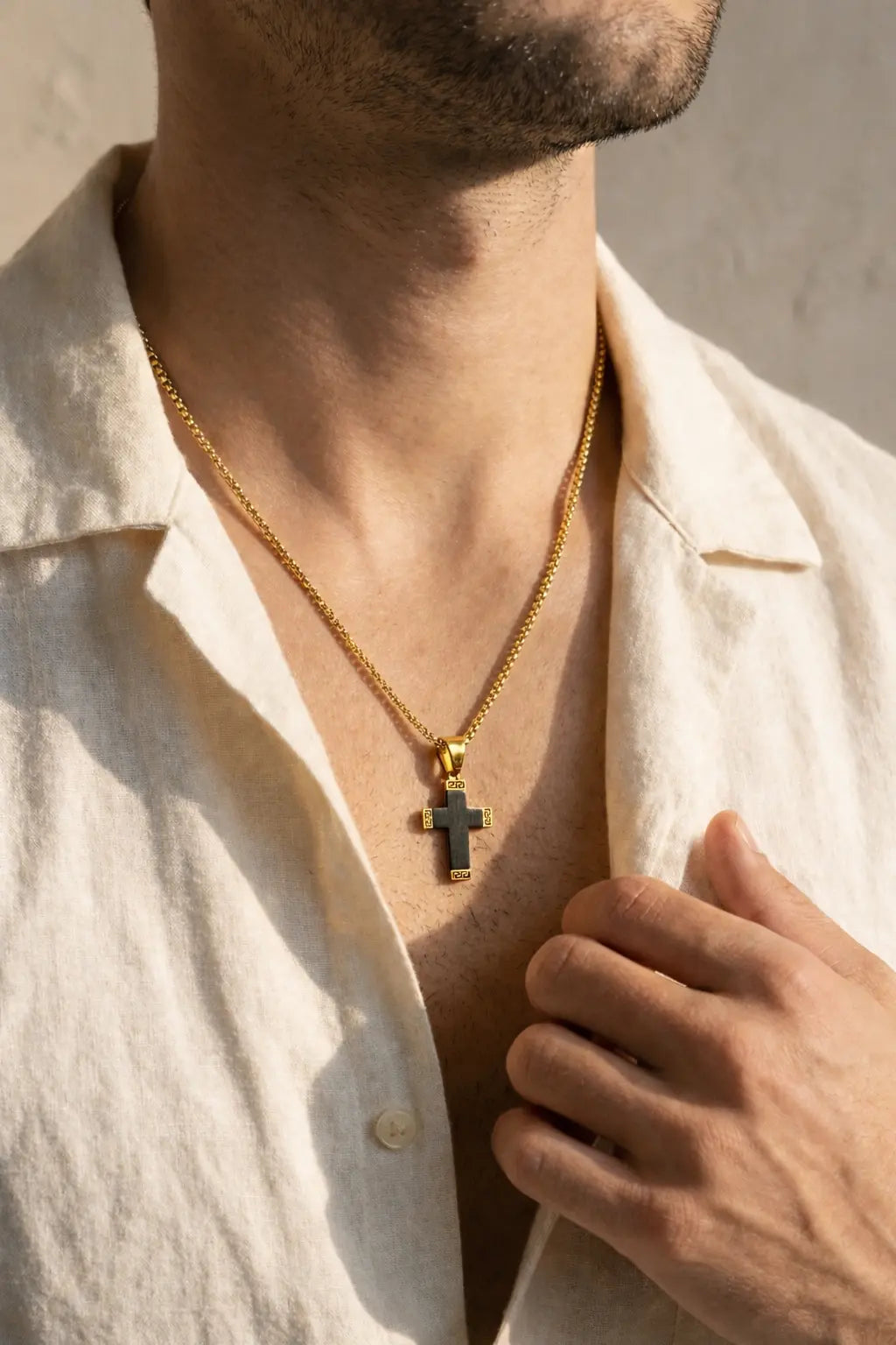 Greek Edge Jesus Cross Necklace | 22” Stainless Steel Christian Pendant Gospel Selections