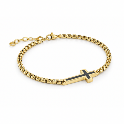 Middle Black Cross Bracelet | 4MM Box-Link 7.5+1" Gospel Selections