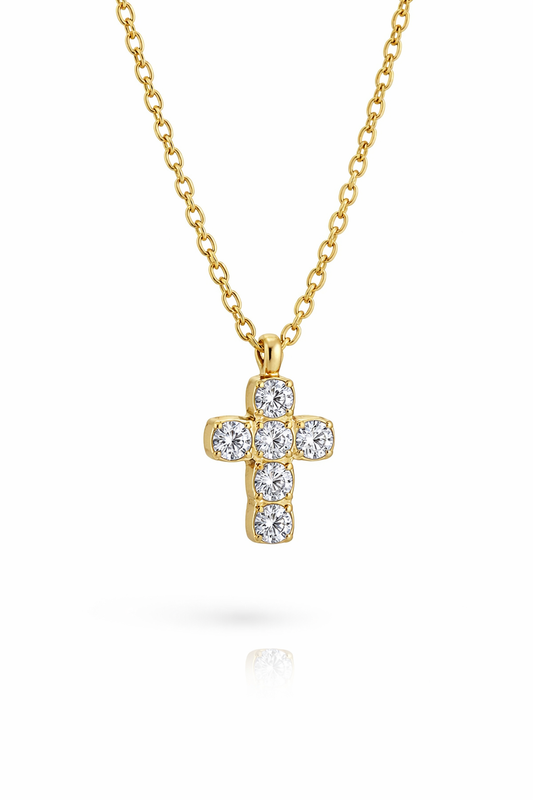Small gold cross necklace with CZ stones Christian jewelry for women
