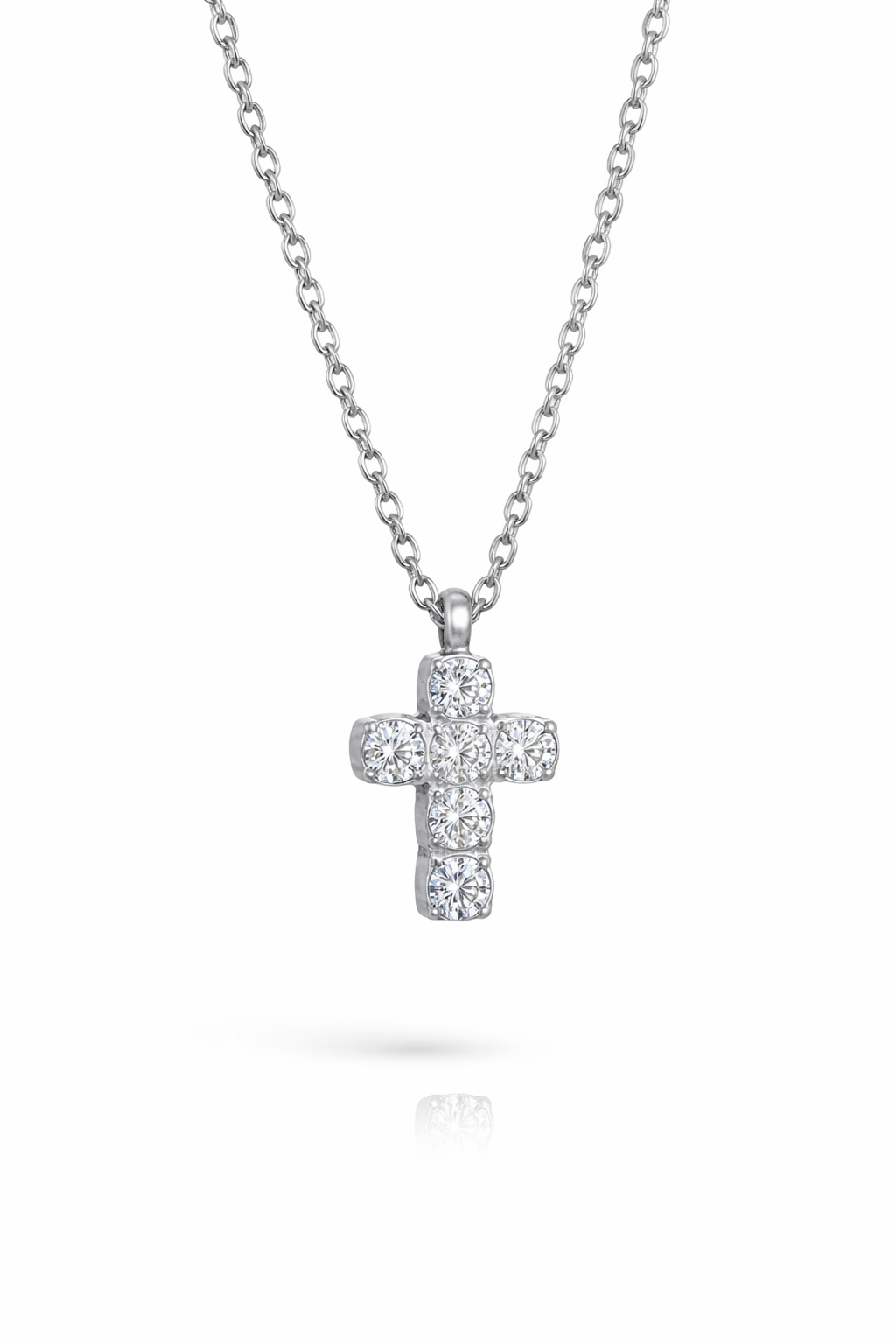 Small silver cross necklace with CZ stones Christian Jewelry