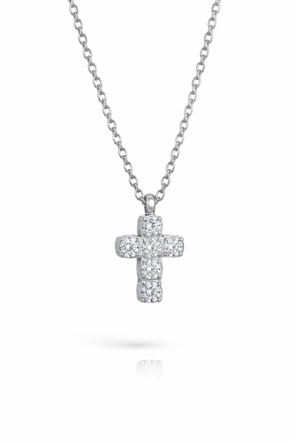 Small silver cross necklace with CZ stones Christian Jewelry