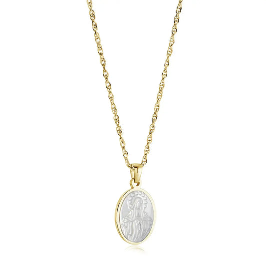Virgin Mary Mother Of Pearl Necklace | 18” Stainless Steel 14K Gold or Silver Gospel Selections