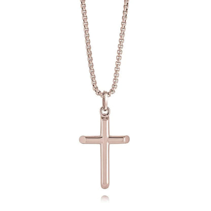 Men’s premium stainless steel cross necklace with rose gold finish, elegant Christian jewelry gift