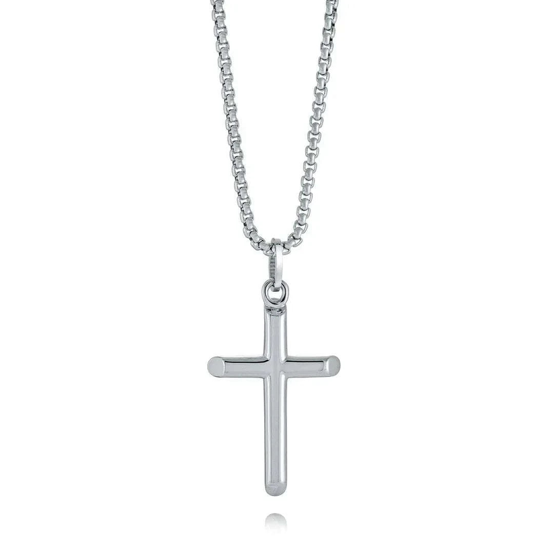 Men’s premium stainless steel cross necklace with sleek silver-tone finish, minimalist faith jewelry, Christian Jewelry Canada