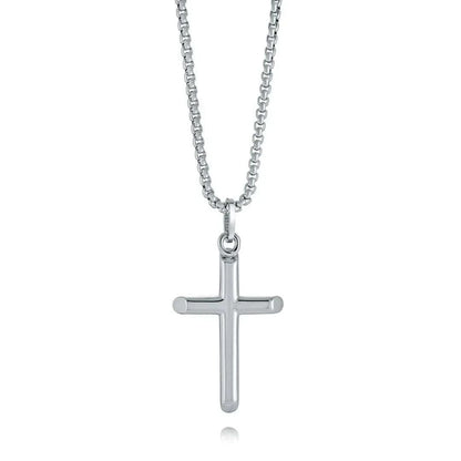 Men’s premium stainless steel cross necklace with sleek silver-tone finish, minimalist faith jewelry, Christian Jewelry Canada