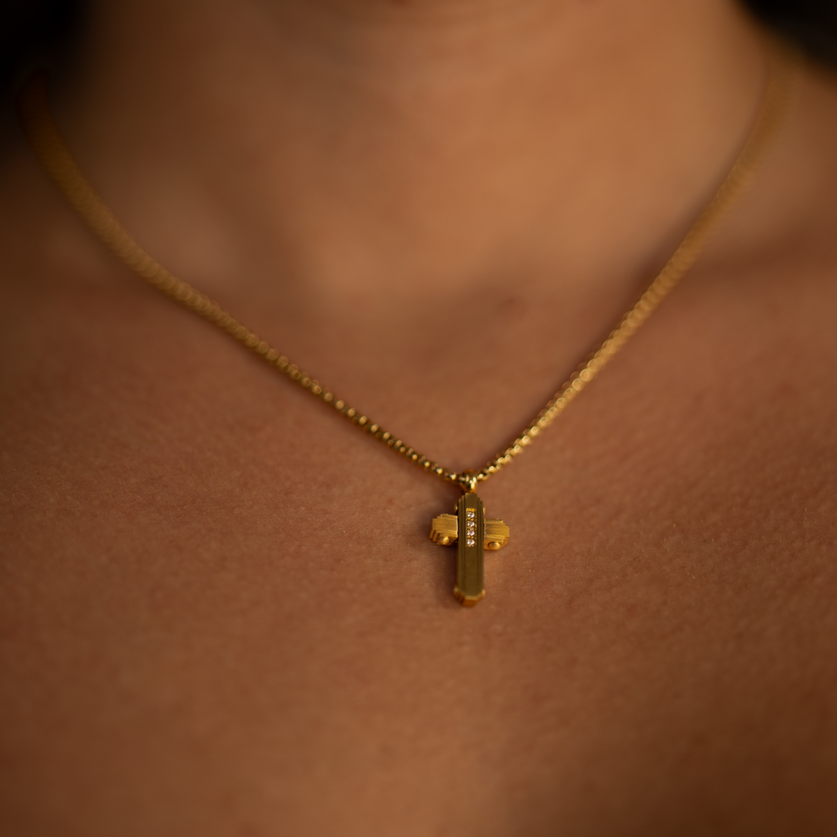 Small Christian Cross Necklace 4 CZ | 18" Chain, 14k Gold or Silver Gospel Selections