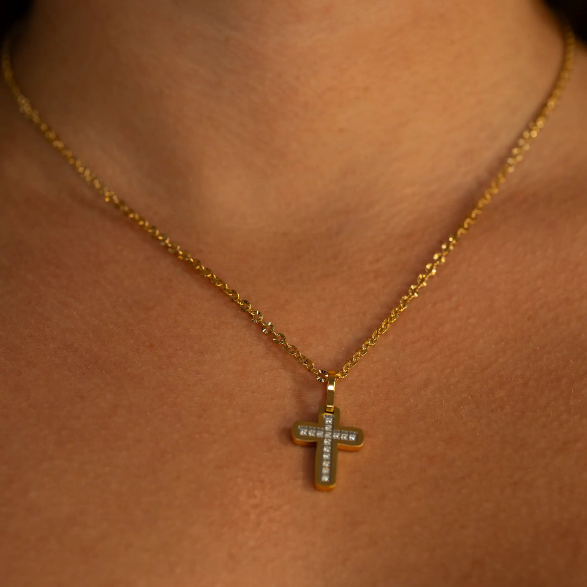 Brushed Cross with CZ Necklace | 18” Premium Stainless Steel Gospel Selections