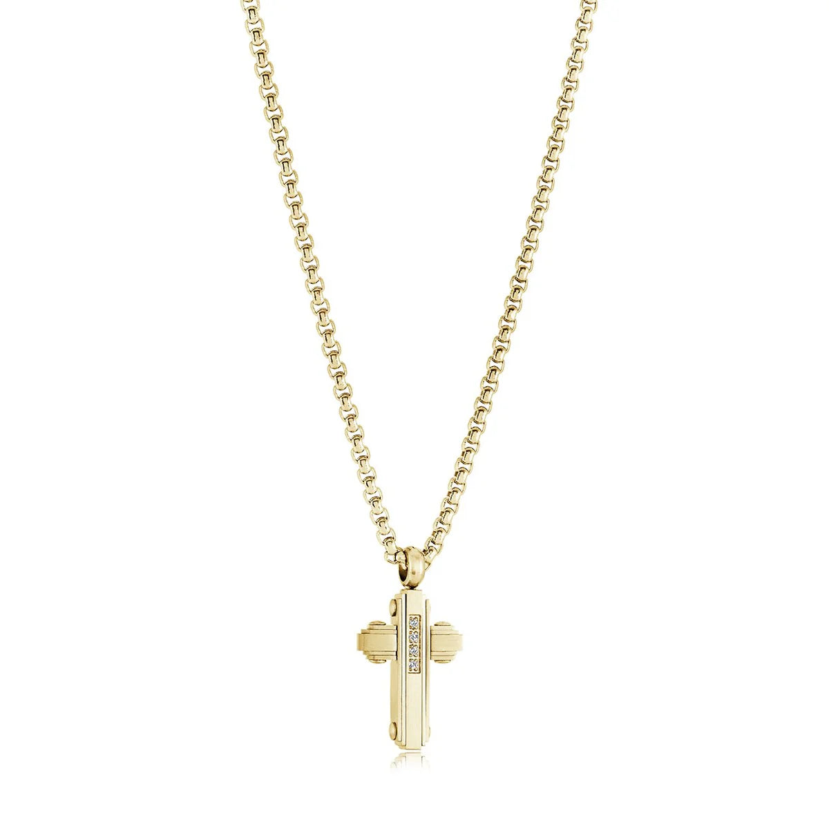 Women’s stainless steel cross necklace with 14K gold plated finish and 18-inch chain, Christian jewelry Canada